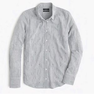 J. Crew Embellished Rhinestone Striped Perfect Button Down Shirt, Size 4 NWOT